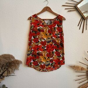 Vintage 80s Index By Melrose Colorful Tropical Fruit Print Tank Top Blouse Large